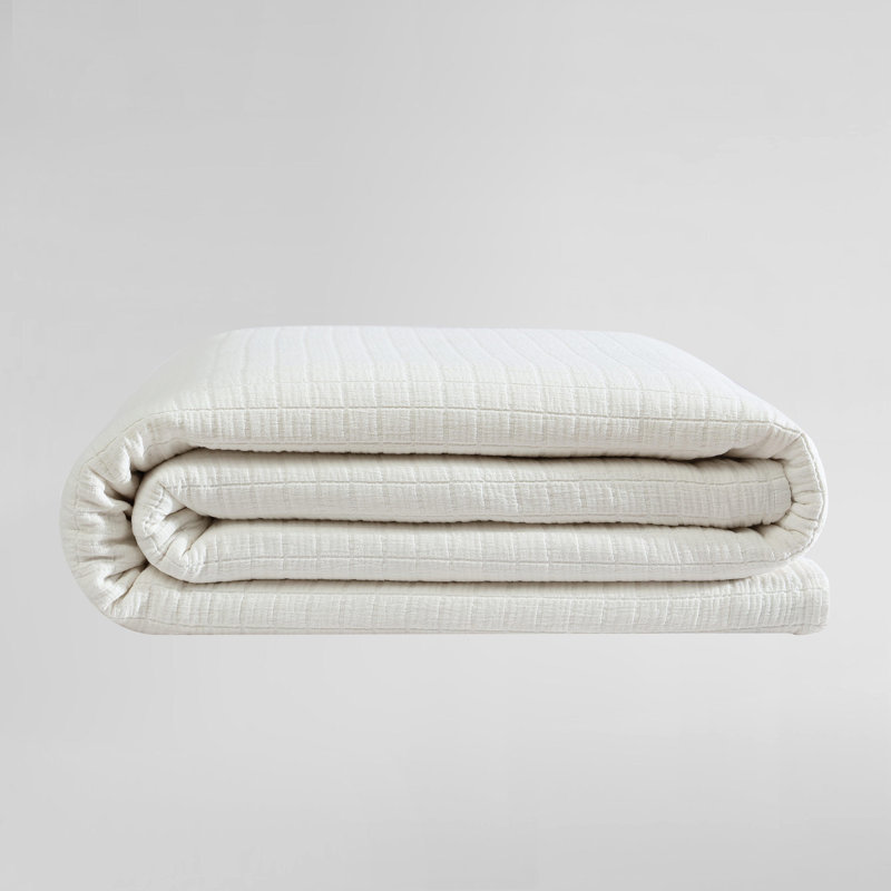 Calvin Klein Essential Garment Washed Solid Reversible Cotton Coverlet, Off White, King Coverlet