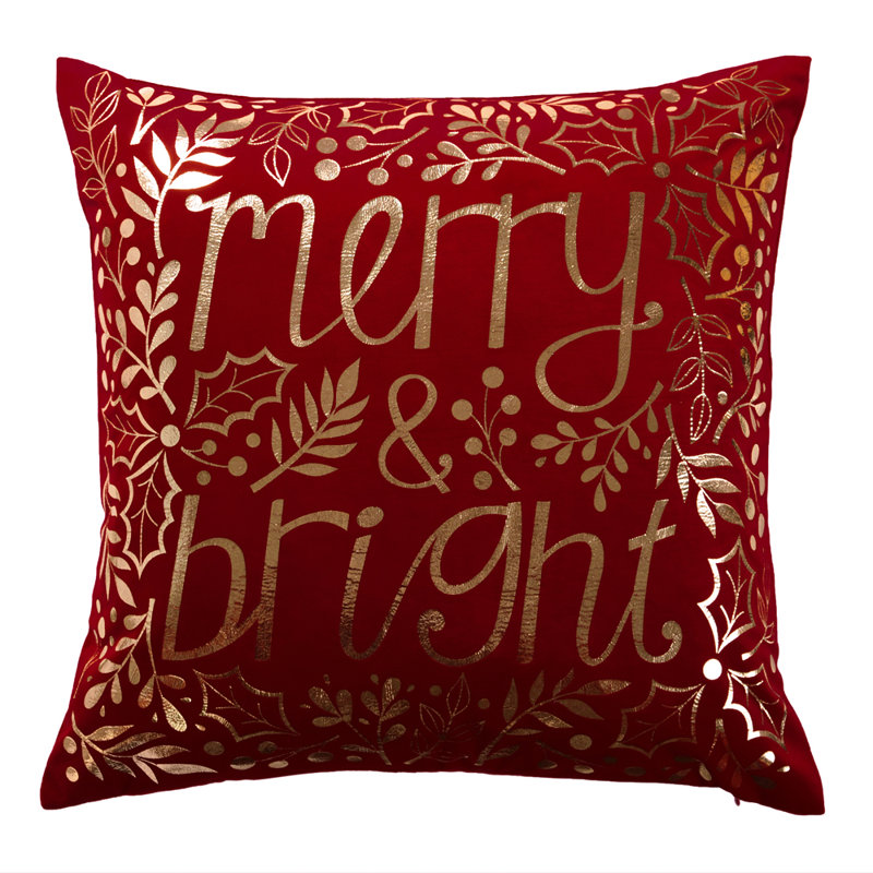 Christmas Merry Bright Throw Pillow Cover, Red