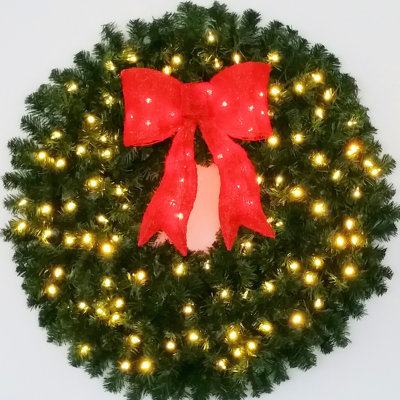 3 Foot (36 Inch) L.E.D. Christmas Wreath With Pre-Lit Red Bow