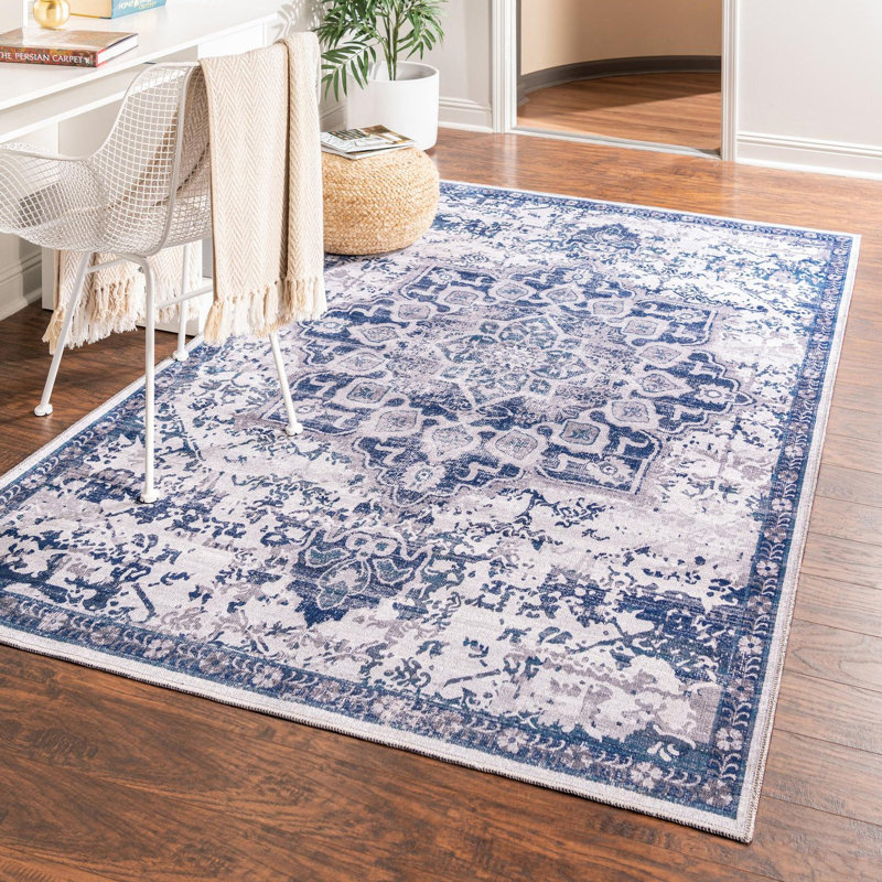 Matsumura Oriental Gray/Blue Area Rug, Rectangle 5'11" x 9'