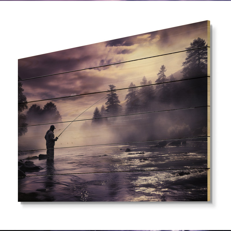 Pêche au lac II - impression sur bois sans cadre, H 10 po x l 20 po x P 0,78 po