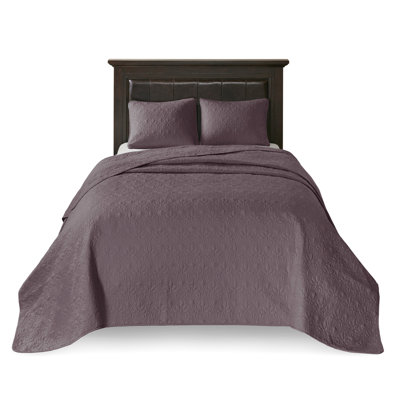 Reversible Bedspread Purple King Size - With Attractive Pattern Oversized For Perfect Mattress Draping Pre-Washed Cotton Filling Pleasant Sleep Includes And 2 Shams Machine Washable Collection
