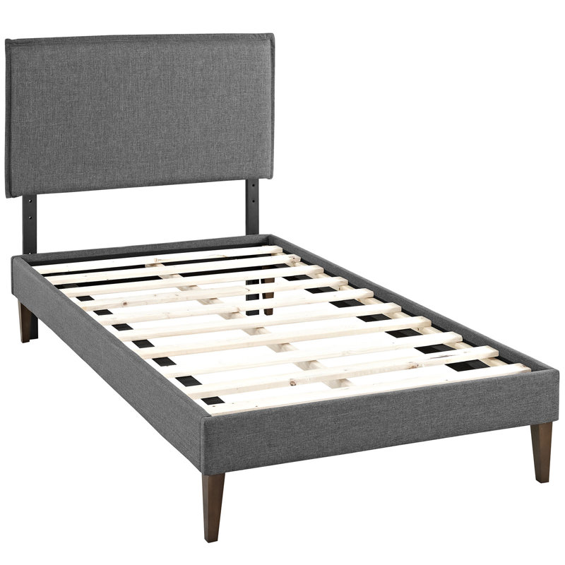 Lit plateforme en tissu Camille avec pieds fuselés carrés Modway, Gris, Simple