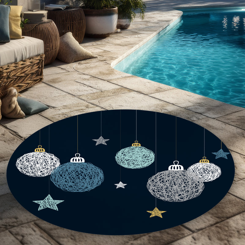 Christmas Ball Vector - Turquoise Round Outdoor Area Rug