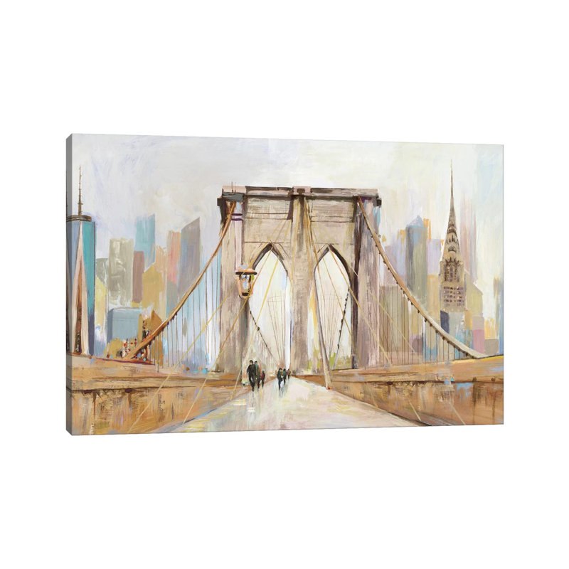 "Brooklyn Bridge promenade" par Allison Pearce, reproduction d’art, Pas de tapis, H 18 po x l 26 po x P 1,5 po, Toile tendue