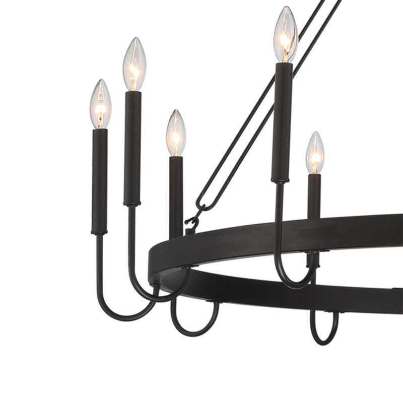 Allegra 46" W 12-Light Wagon Wheel Chandelier, Timeless Black