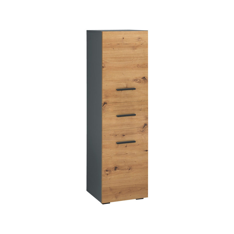 Brygida 38cm W x 130cm H x 35cm D Tall Bathroom Cabinet, Anthracite/Oak