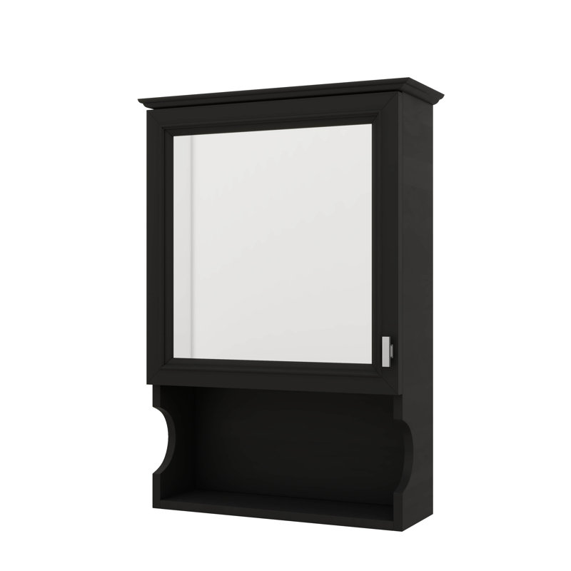 Armoire de rangement de salle de bain murale 20 po avec miroir, Noir