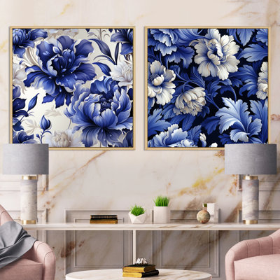 Motif damassé cobalt bleu victorien - ensemble de collage carré floral