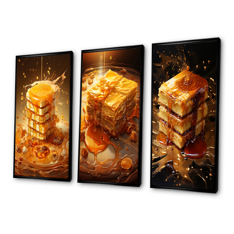 Honey Baklava Bounty Dessert - Ensemble de 4 impressions sur toile Desserts, Cadre flottant noir, H 28 po x l 36 po
