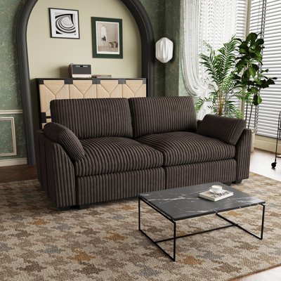 Plush Wide Corduroy 2-Seat Sofa with Removable Cushions and Detachable Cover