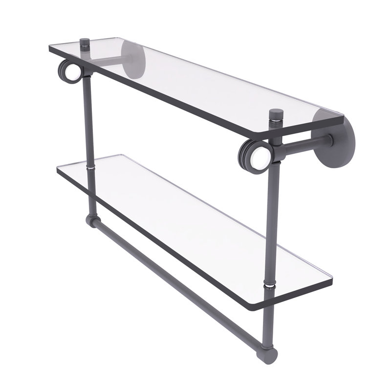 Margolis 2 Piece Glass Tiered Shelf, 12.8" H x 22" W x 5.6" D, Matte Gray