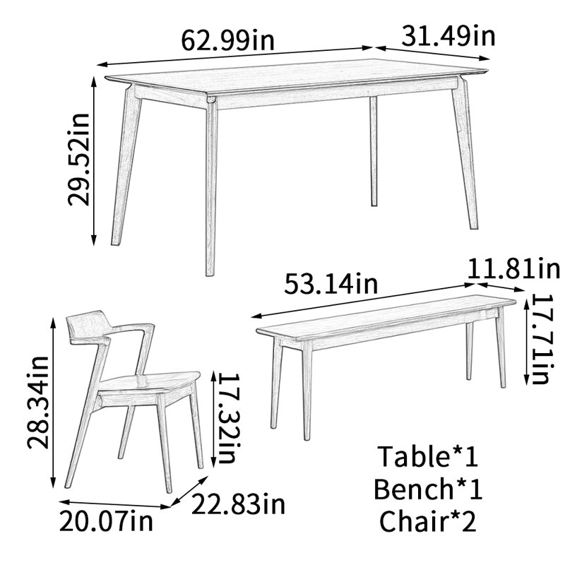 Ensemble de table de salle à manger rectangulaire simple en noyer noir, H 29,52 po x L 62,99 po x l 31,49 po