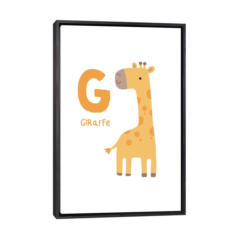 Animal Alphabet G - impression d'art graphique, H 40 po x l 26 po x P 1,5 po, Toile avec cadre noir patiné, Pas de tapis