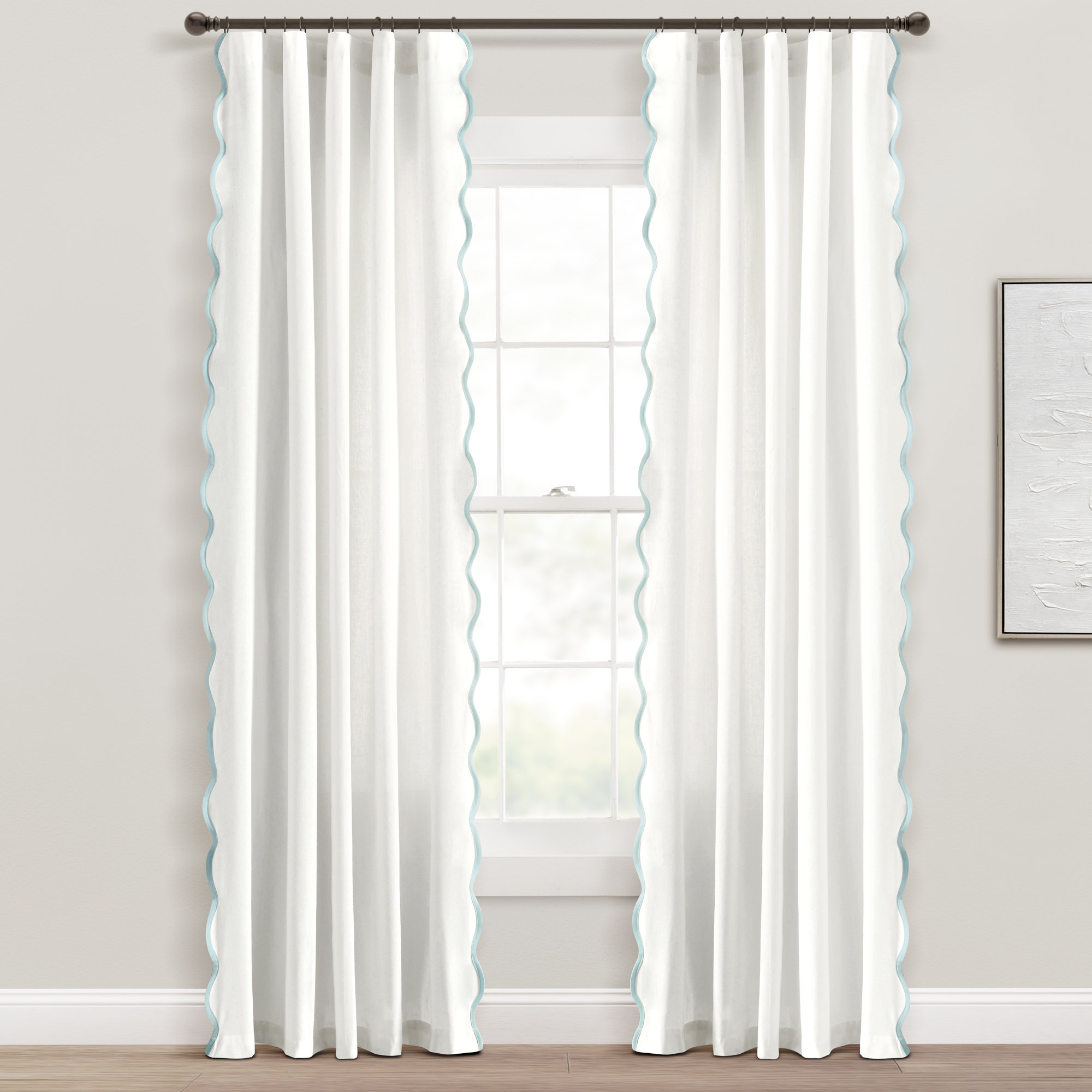 Yolonda Semi Sheer Cotton Blend Curtain, 52'' W x 95'' L, Blue/White