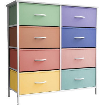 Sorbus 6 Drawers Dresser with Steel Frame, Wood Top, Fabric Bins in Rainbow Pastel
