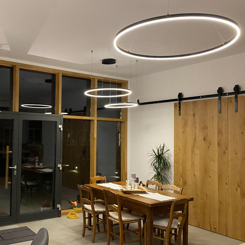 Dimmable LED pendant lamp Ring 40 1, Brushed Aluminium, 240cm H x 33cm W x 33cm D