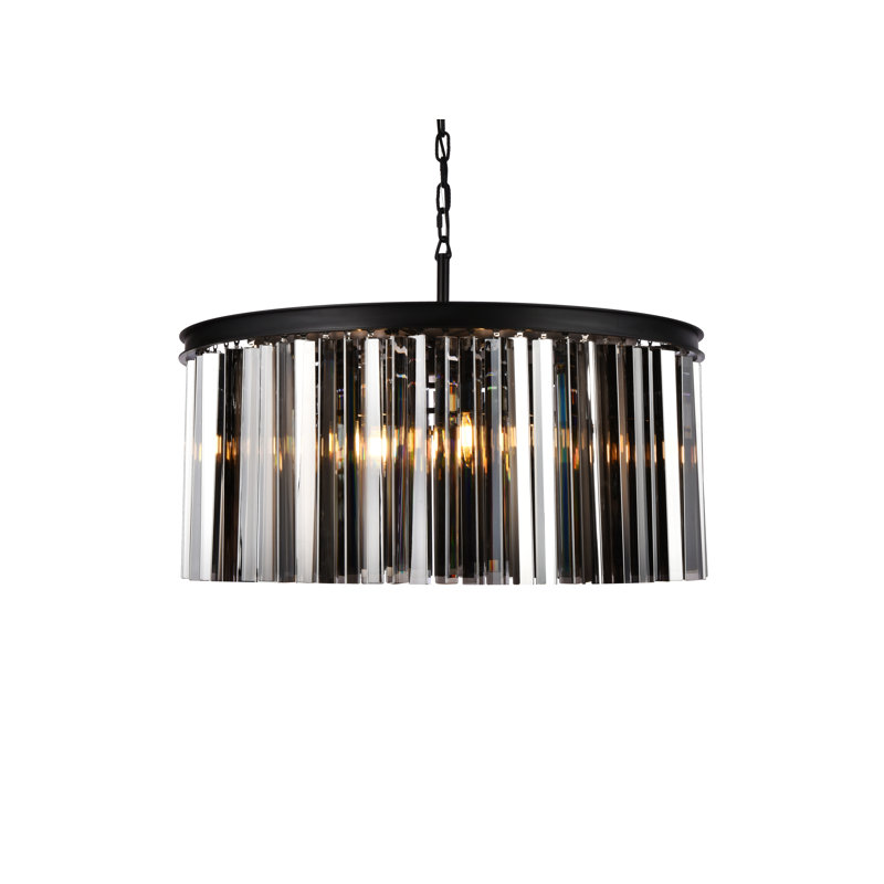 Lustre cylindrique unique à 8 lumières Yazmin, Brun moka, H 13,5 po x l 31,5 po x P 31,5 po, Abat-jour argenté (gris)