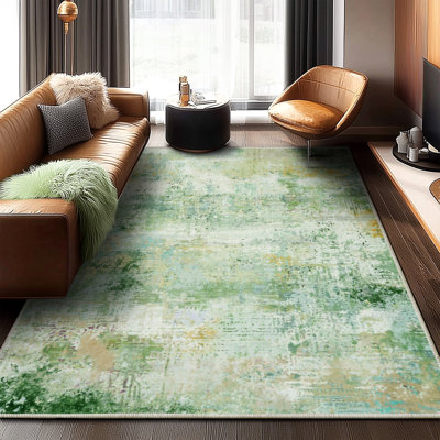 Tapis de 5 x 7 pi lavable à la machine, tapis d'aspect cachemire avec envers antidérapant et bordure durable, tapis moderne de style peinture à l'huile convenant au salon, à la chambre à coucher et à la salle à manger