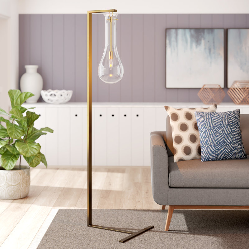 Hamon Modern 1-Light Gold Floor Lamp With A Clear Glass Shade, Brass