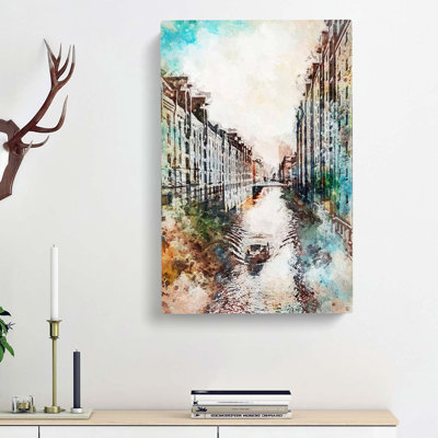 Canal Boat In Hamburg Germany In Abstract - Wrapped Canvas