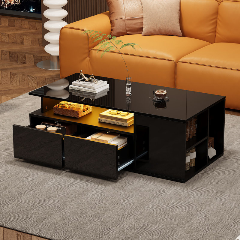 Pedestal Coffee Table with Storage, Black