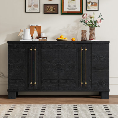 Sideboard Buffet Cabinet With Storage, Wood Sideboard With Adjustable Shelves And Gold Handles For Kitchen, Dining Room And Living Room