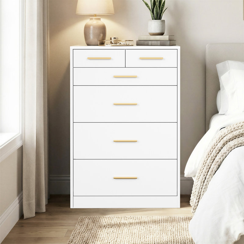 23.7"W Holsworthy Bedroom Chest Of Drawers, Modern Storage Dresser With 6 Drawers, White