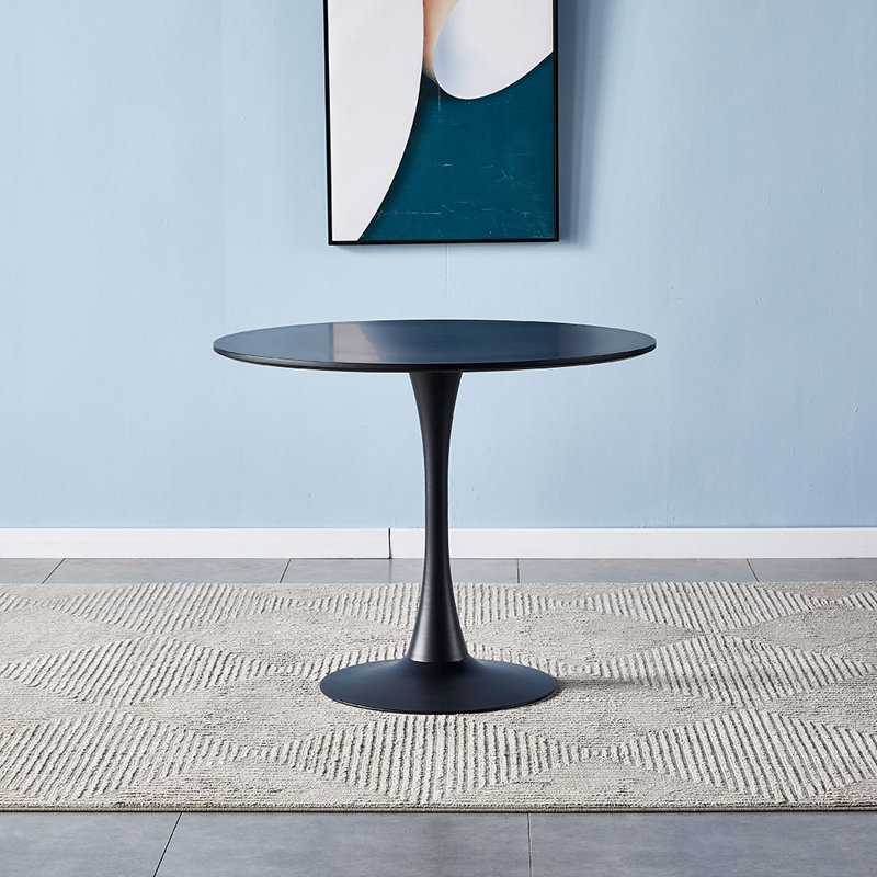 Zamir 90Cm Round Metal Base Indoor Dining Table, Black