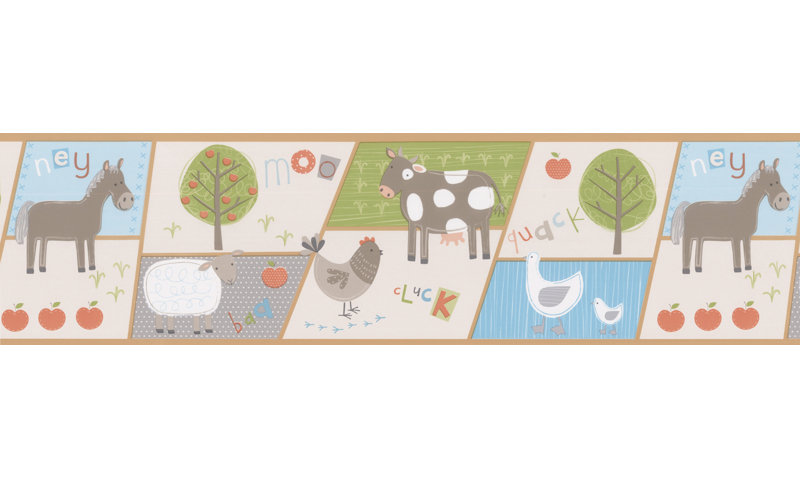 Sur Le Papier Peint De La Frontière De La Ferme De Patchwork De Ferme Kids World, Papier peint 396" x 20.5", Beige