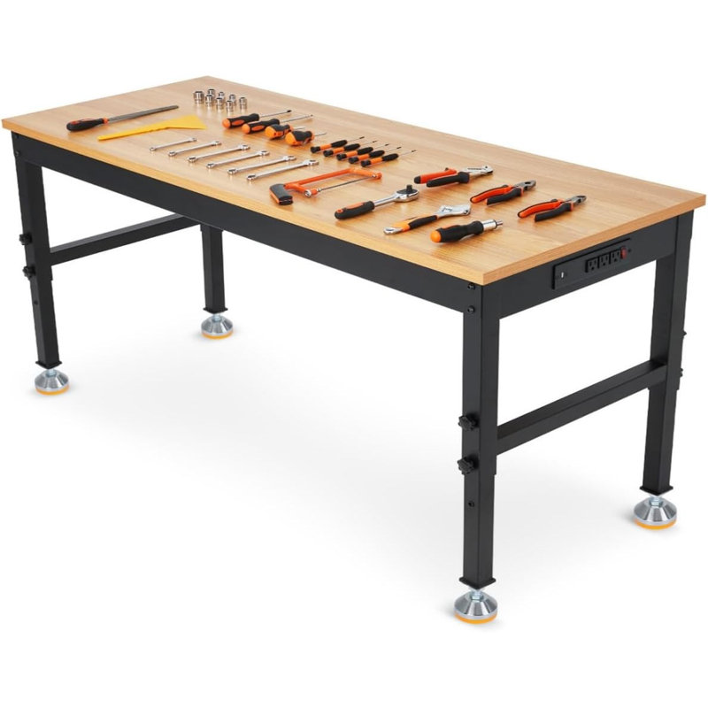 48-72" Adjustable Workbench with Power Outlet, 2000 LBS Capacity Work Table for Garage & Workshop