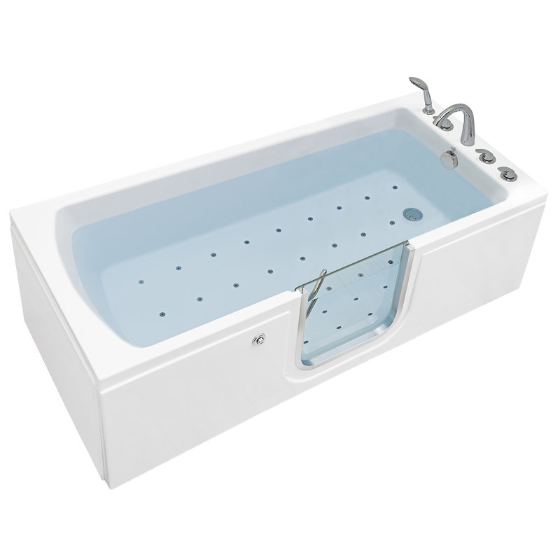 Ella Laydown 32"x72" Air Massage Walk-In-Bathtub Right Drain, 5 Piece Fast Fill Faucet, Right