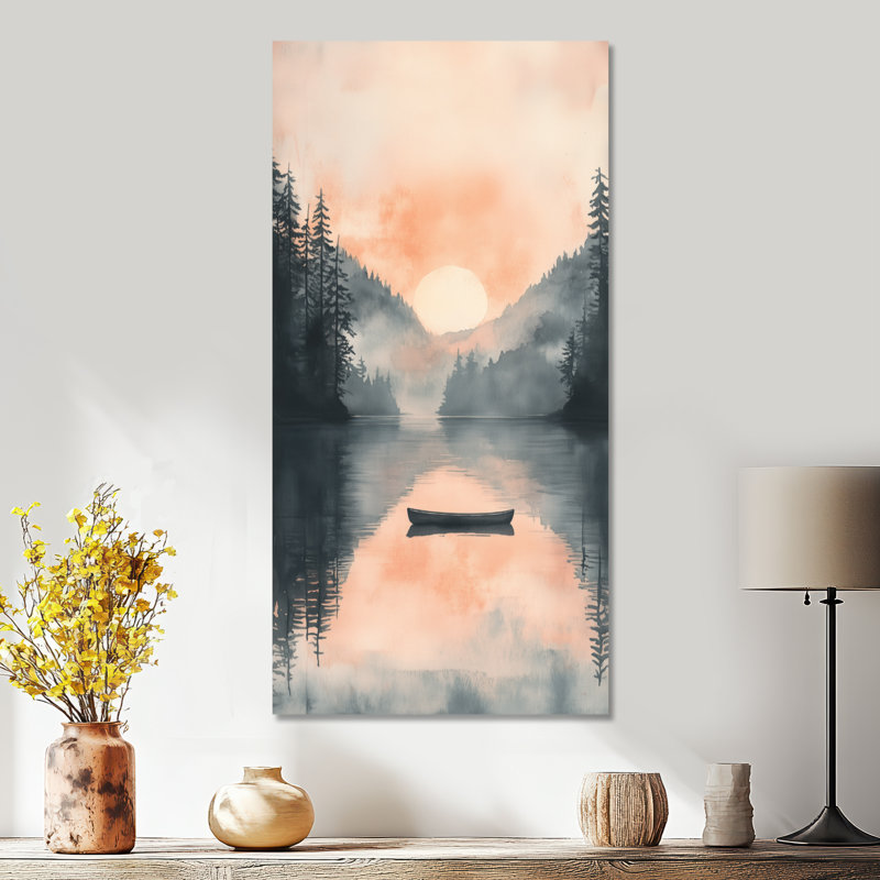 «Pink Tranquil Lake Reflection II», impressions sur toile paisibles, art mural encadré chaleureux, H 20 po x l 12 po