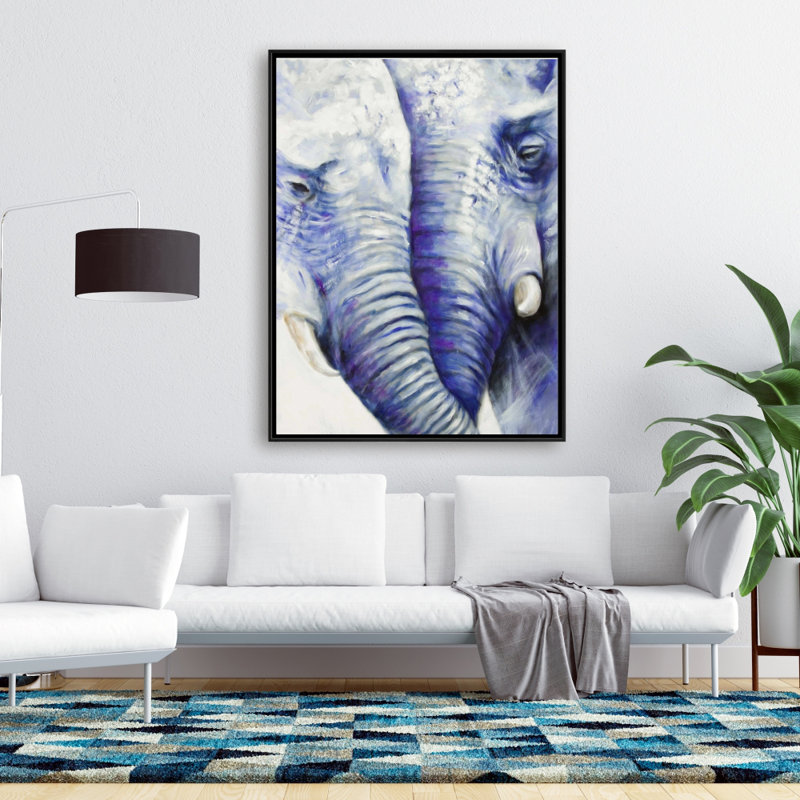 Elephant Couple Loving Each Other Print On Canvas