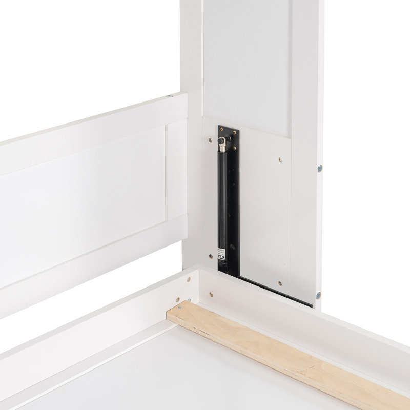 Lit double blanc, avec tablettes, et idéal pour les petits espaces de vie