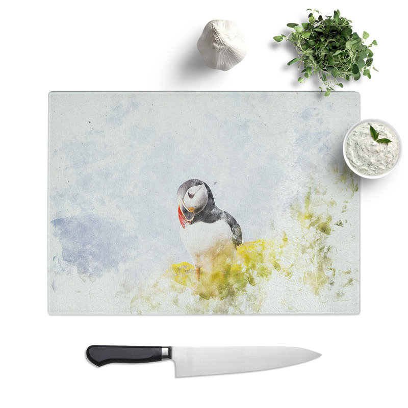 Tempered Glass Lone Atlantic Puffin Chopping Board, 20 cm x 28.5 cm