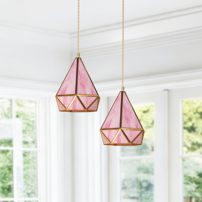 Single Light Single Retro Pink Glass Pendant-2 Set Of