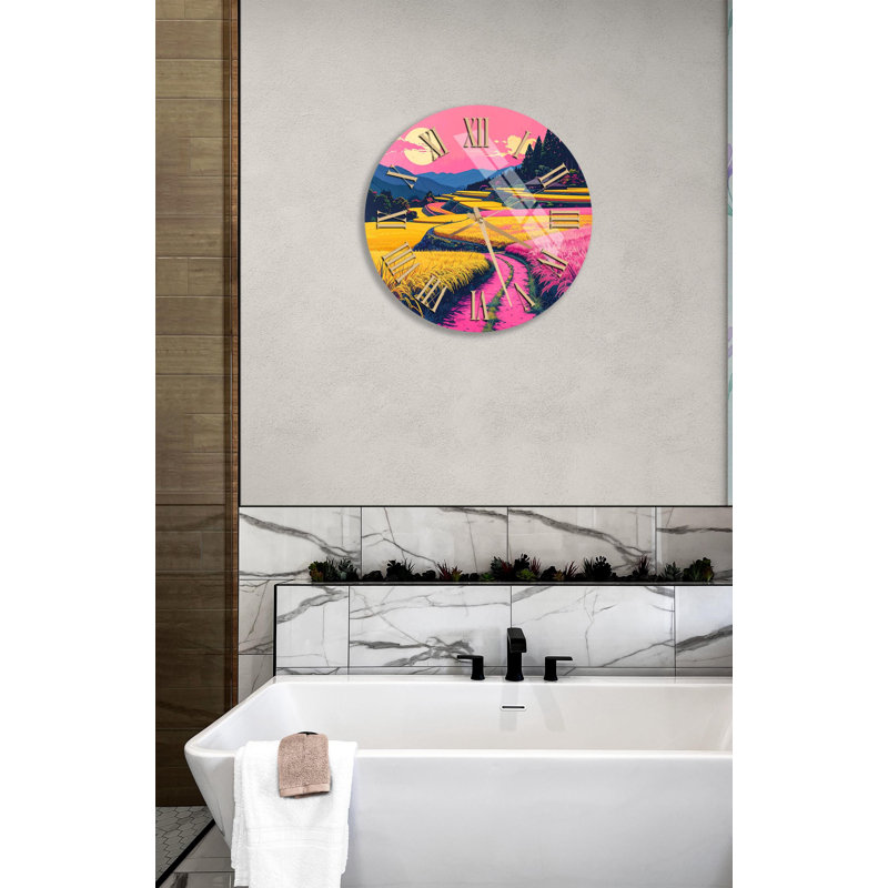 Horloge murale en verre trempé rose, 20 pouces, Noir anglais
