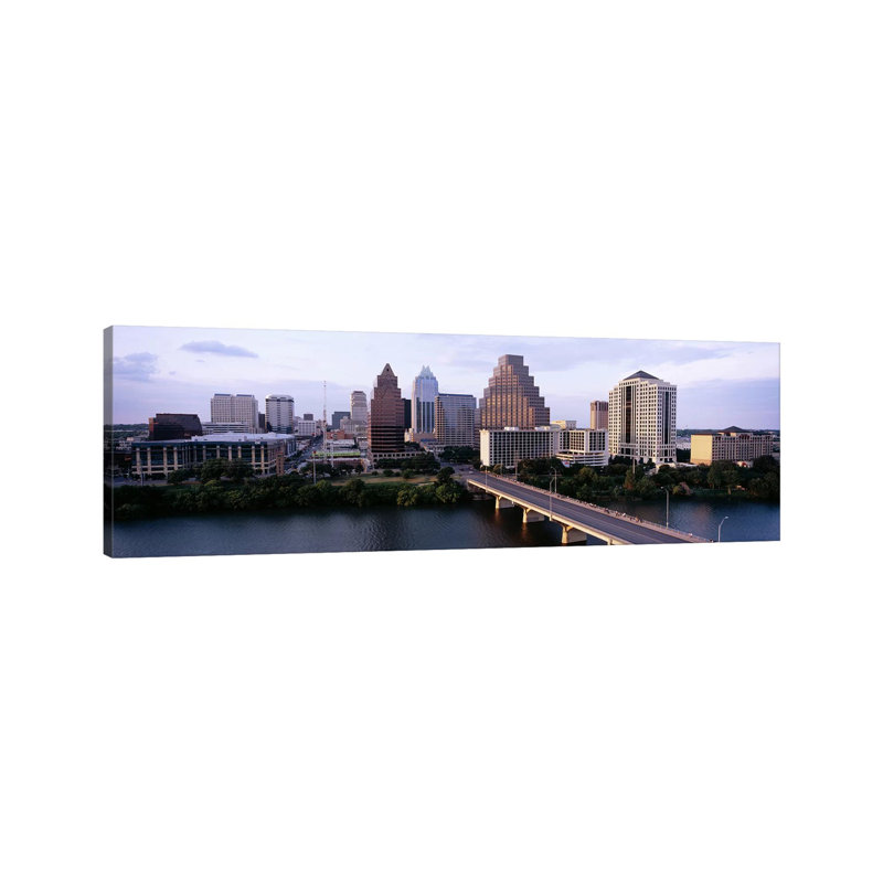 Skylines In A City, Lady Bird Lake, Colorado River, Austin, Travis County, Texas, USA by Panoramic Images - Wrapped Canvas Panoramic Print