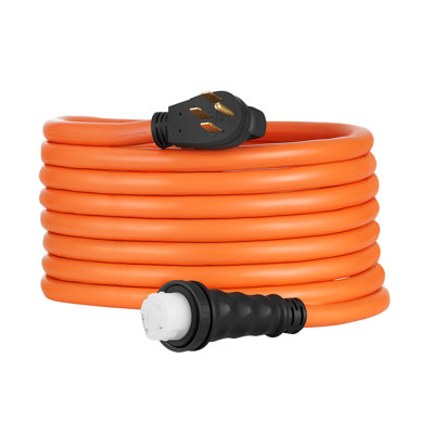 50 Amp Generator Cord, 50 Feet, 125/250V RV Power Cord NEMA 14-50P to SS2-50R with Twist Lock, Grip Handle, Heavy Duty 6AWG/3 + 8AWG/1 Generator Cable, for RV Camper Generator to House, Orange
