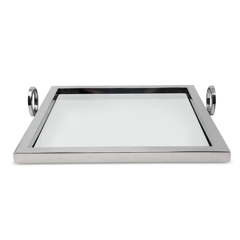 Square Mirror Tray - 13.75"L, Silver