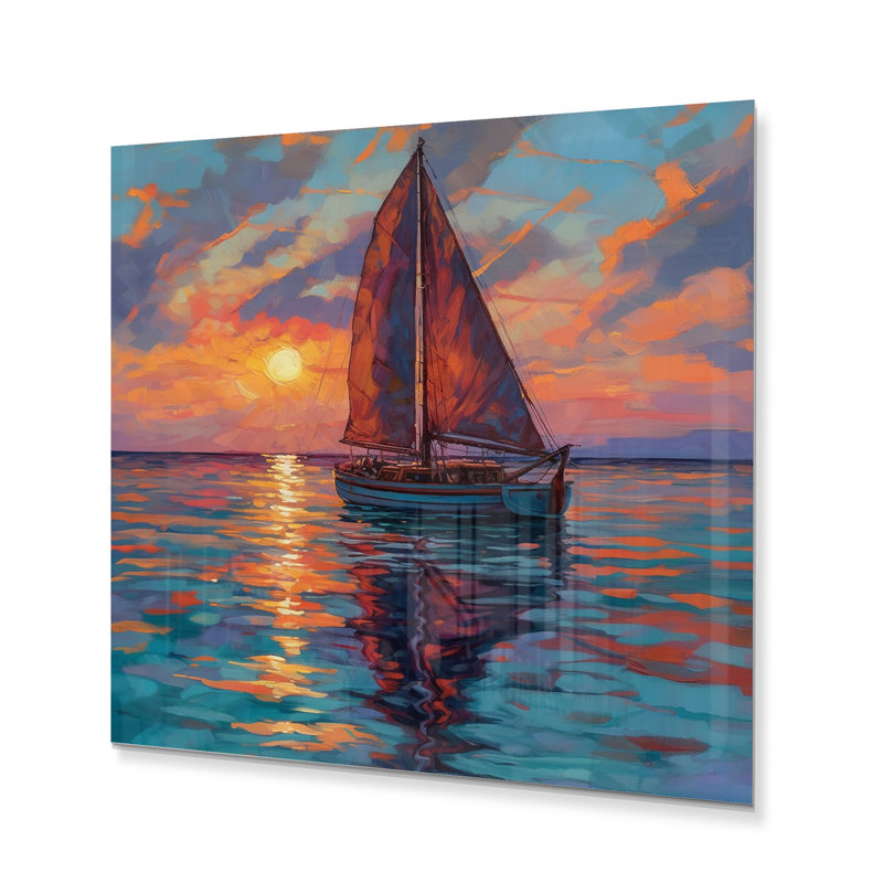 Voilier en mer III - impression sans cadre sur métal, H 36 po x l 36 po x P 1 po