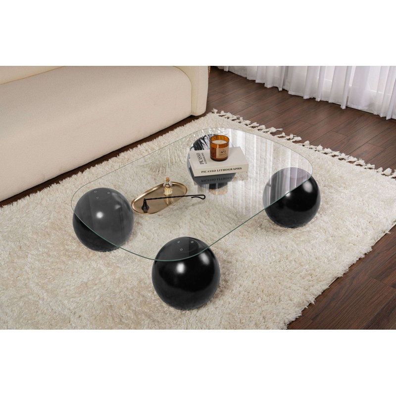 Modern Coffee Table with 100% Tempered Glass Top, 29.5 x 47.2 x 11.8 inches | Polyurethane Casting Legs | Sleek Black & Transparent Design | Perfect for Contemporary Living Spaces, Durable & Stylish