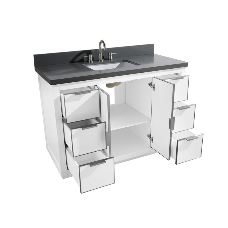 Austen 48" White Solid Wood Bathroom Vanity with Marble Top