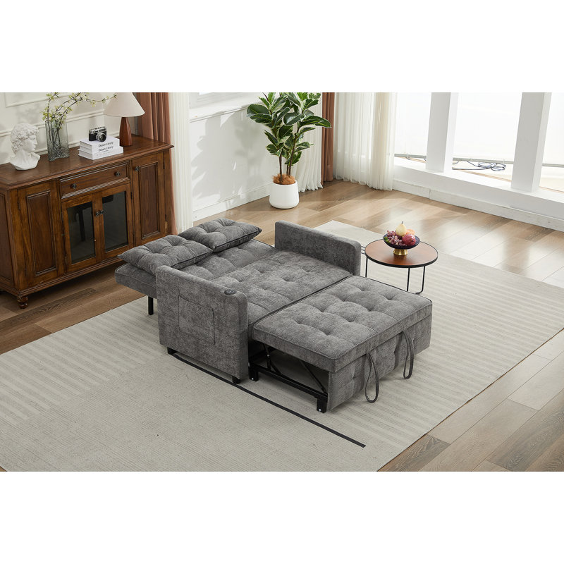 Convertible Sleeper, Sofa Bed With USB Ports, Side Pocket, Antique Gray