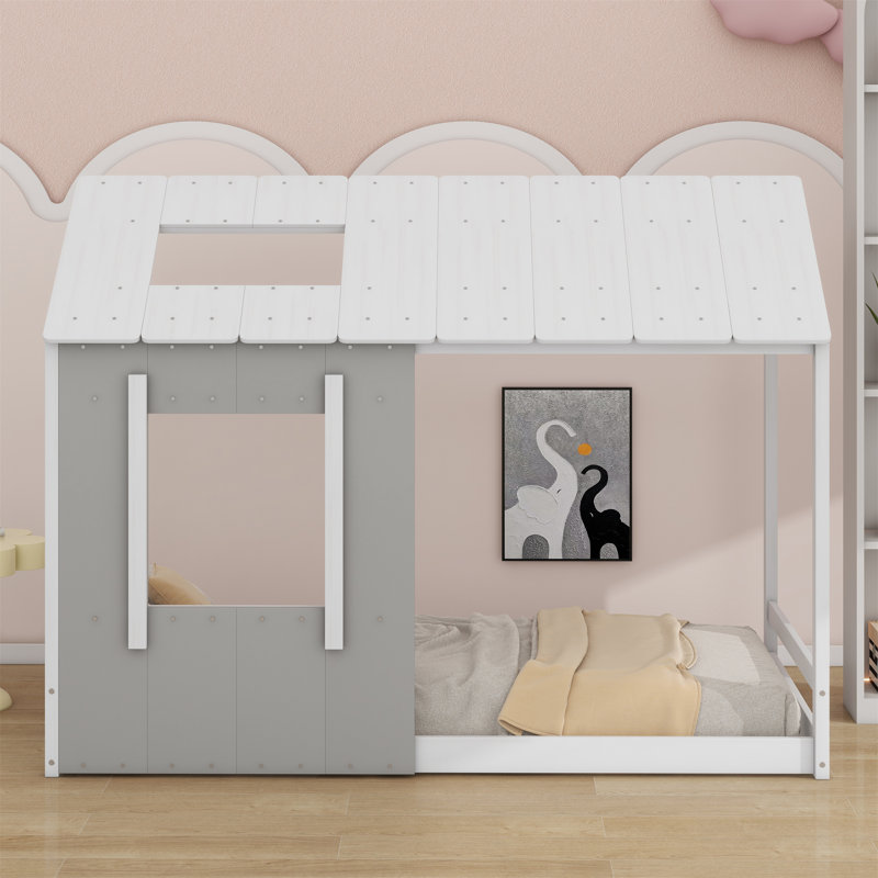Plateforme de maison avec toit et fenêtre, Blanc / gris ancien