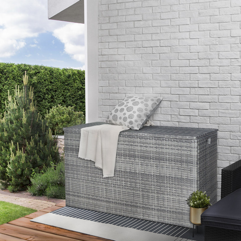700 L Wicker/Rattan Storage Deck  Box for Patio or Garden Storage, Grey