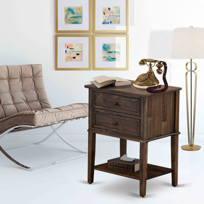 Valencia Nightstand - Rectangle Bedside Table with 2 Drawers for Bedroom, Distressed Jacobean