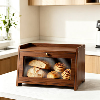 Vintage Bread Box for Kitchen Countertop, Large Wooden Farmhouse Bread Storage Container with Acrylic Window and Magnetic Closure, Spacious Bread Keeper for Homemade Bread, Pastries, and Snacks