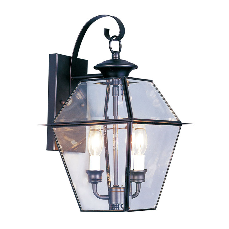 Lanterne murale d'extérieur 9 pouces 2 lumières, verre biseauté transparent, luminaire suspendu, Noir